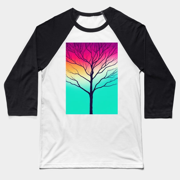 Vibrant Colored Whimsical Minimalist Lonely Tree at Dawn - Abstract Minimalist Bright Colorful Nature Poster Art of a Leafless Branches Baseball T-Shirt by JensenArtCo